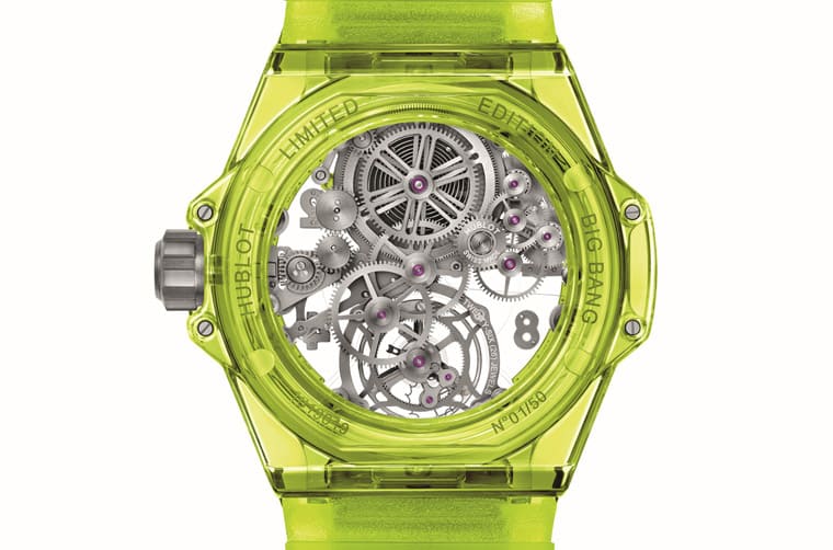 繼綠色SAXEM表殼后宇舶大爆炸陀飛輪首度啟用螢光黃透明表殼-復刻表