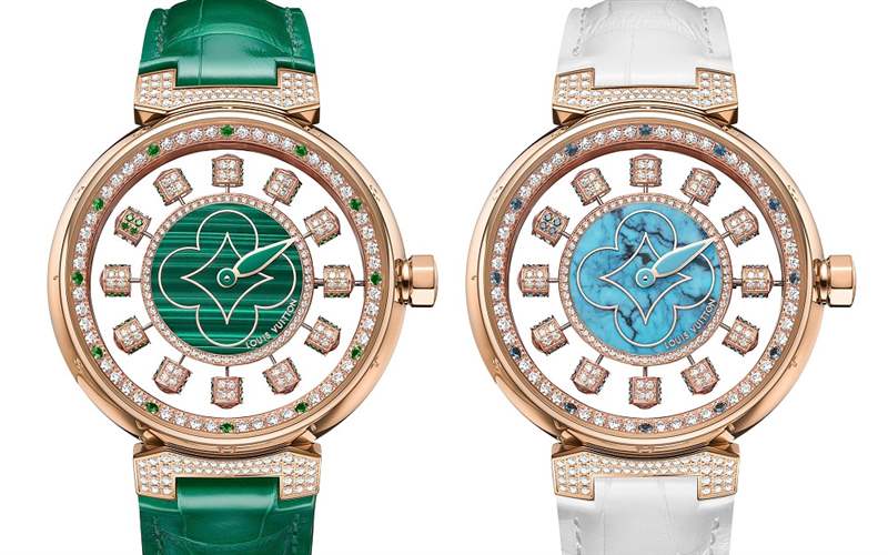 Louis Vuitton推出寶石表盤版Tambour Spin Time Air腕表：孔雀石，綠松石，寶石懸空表盤-復刻表