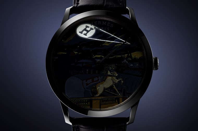 愛(ài)馬仕Slim d'Hermès工藝表把虛構(gòu)超級(jí)英雄微繪在砂金石面盤上-復(fù)刻表