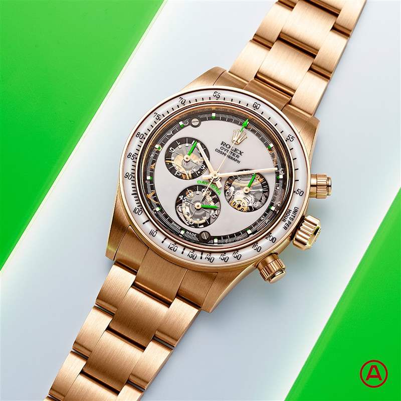Adam Levine將Rolex Daytona 116508給Artisans de Genève改裝。 (Source:Artisans de Genève) Maroon 5主音改裝Daytona勁有Taste!霓虹綠鏤空勞力士極具觀賞性-復(fù)刻表