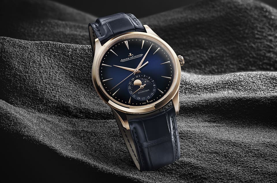 積家Master Ultra超薄大師月相表改玫瑰金材質搭配漸層藍色面盤詮釋雅致型格-復刻表