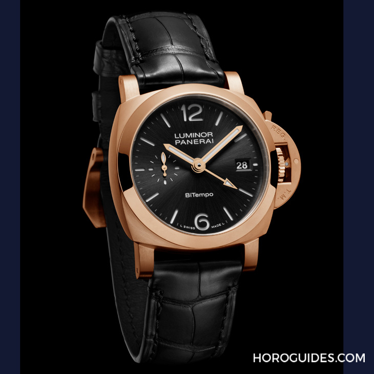 以Goldtech貴金屬材質(zhì)入作！ 沛納海Luminor Quaranta BiTempo腕表再添一延伸新作PAM01641-復(fù)刻表